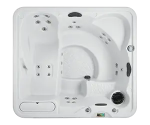 Overhead view of the Fantasy Spas Entice Premier hot tub in Arctic White shell finish.