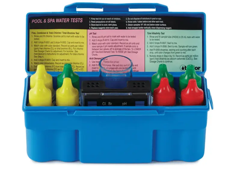 The test. Image of a water test kit for pools and spas showing reagents.