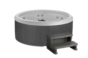 Front view of the Fantasy Spas Splendor Premier in Arctic White shell with a Coastal Gray cabinet finish.