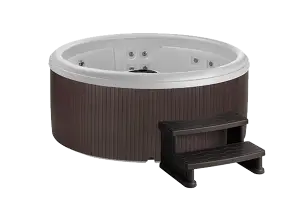 Front view of the Fantasy Spas Splendor Premier in Arctic White shell with an Espresso cabinet finish.