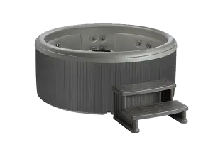 Front view of the Fantasy Spas Splendor Premier in Taupe shell with a Coastal Gray cabinet finish.