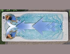 Overhead view of SwimLife Swim Spa showing the streamlined AquaChannel shell design that guides water flow.
