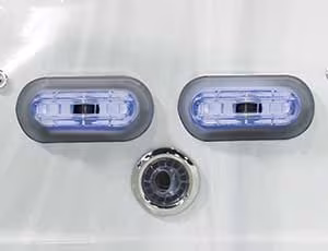 Front view of AquaCurrent jet system generating a strong, even swim current in a SwimLife Swim Spa.