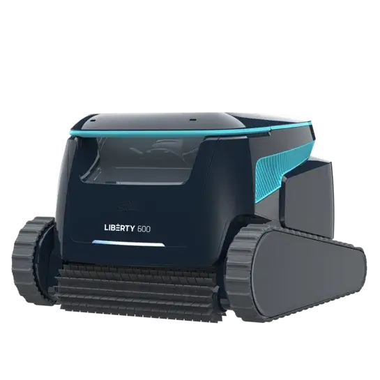 Maytronics Dolphin Liberty 600 cordless robotic pool cleaner with advanced design and dual scrubbing brushes.