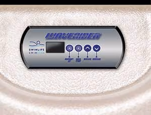 Digital control panel displaying WaveRider swim current speed settings.