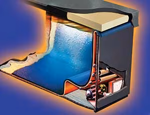 Illustration showing how the SwimLife Heat Retention System recycles energy to maintain water temperature.