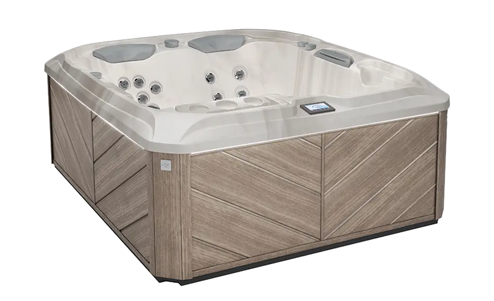Sundance 880 Series Capri hot tub with seating layout, jet placement, and exterior cabinet at Blackthorne Spas