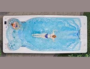 Digital swim control panel showing adjustable current levels for customized swim resistance.