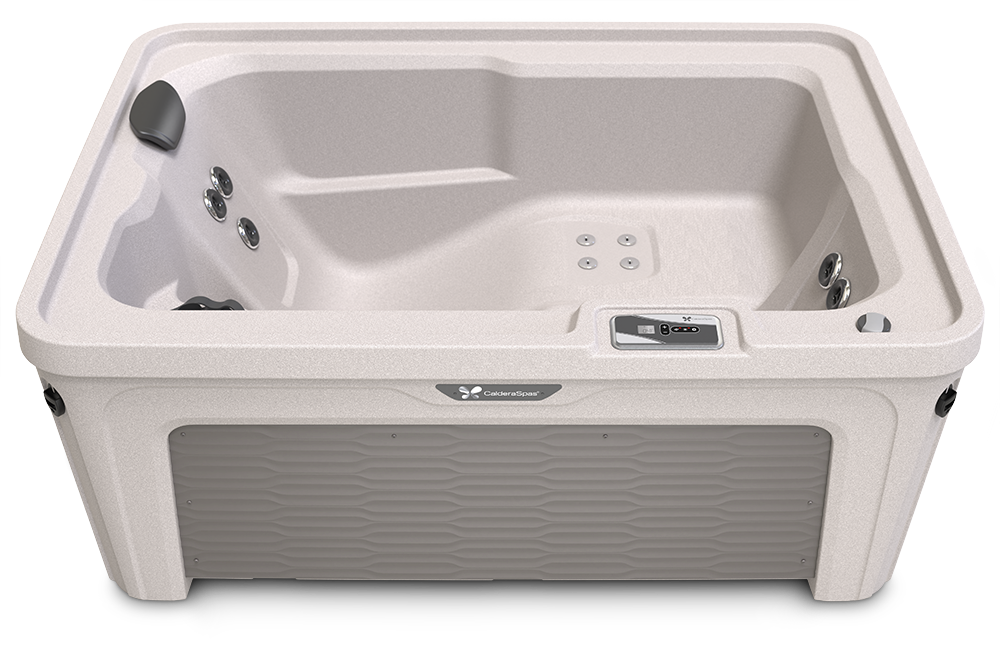 Caldera Fantasy Series Aspire spa in Natural Taupe shell with Honeycomb cabinet pattern