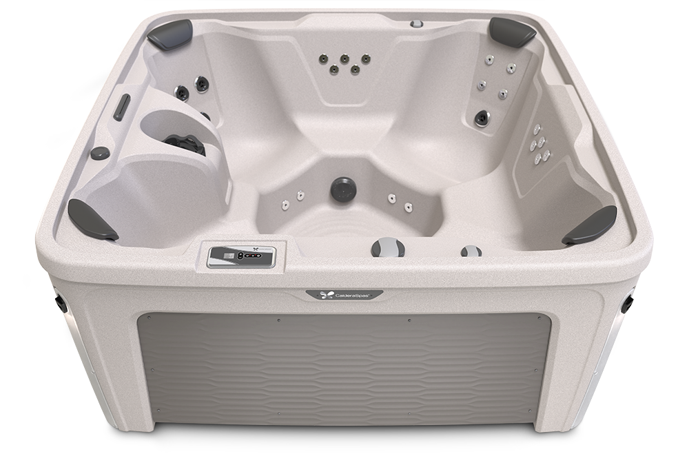 Caldera Fantasy Series Bloom spa in Natural Taupe shell with Honeycomb cabinet pattern
