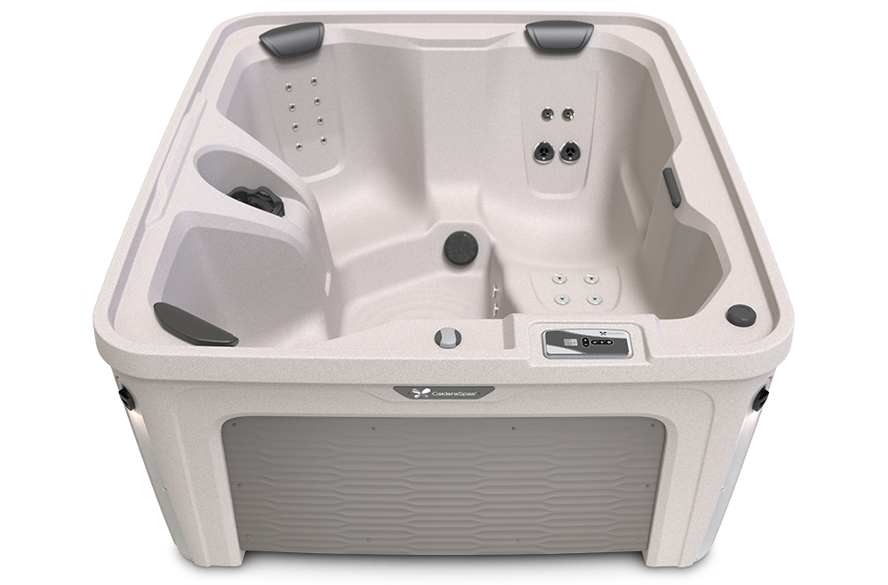 Caldera Fantasy Series Invite spa in Natural Taupe shell with Honeycomb cabinet pattern