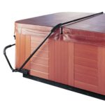 Leisure Concepts CoverMate II hot tub cover lift mounted to spa cabinet