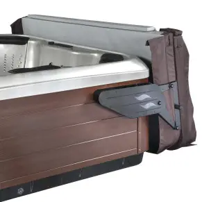 Leisure Concepts CoverMate Vanish XL hot tub cover lift mounted to spa cabinet