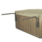 Cover Shelf hot tub cover lift arms mounted to spa cabinet