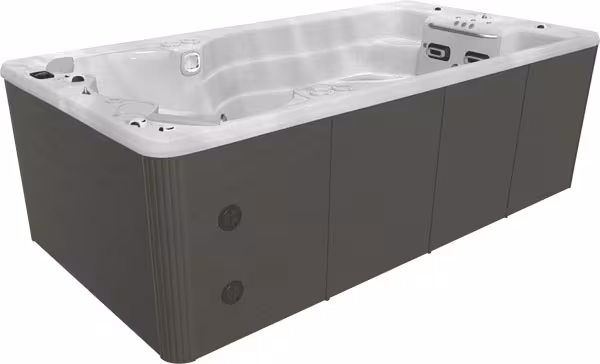 SwimLife SwimFit SwimStream swim spa in Silver Marble shell with Driftwood cabinet from Blackthorne Spas.