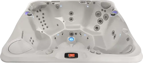 Caldera Florence hot tub with White Pearl shell – shimmering premium spa surface from Blackthorne Spas in Monterey County.