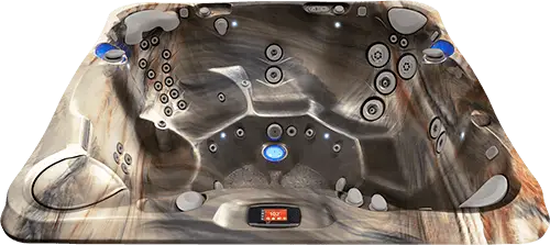 Caldera Florence hot tub in Tuscan Sun shell – rich marbled spa finish available at Blackthorne Spas in Monterey County.