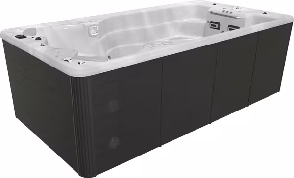 SwimLife SwimFit SwimStream swim spa in Silver Marble shell with Midnight cabinet, available at Blackthorne Spas.