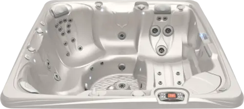 Caldera Seychelles hot tub with the White Pearl shell color featured at Blackthorne Spas.