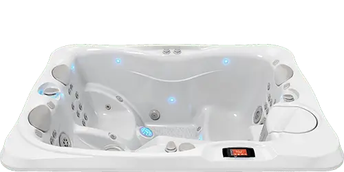 Caldera Utopia Series Ravello hot tub in Arctic White shell color.