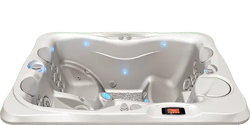 Caldera Utopia Series Ravello hot tub in White Pearl shell finish.