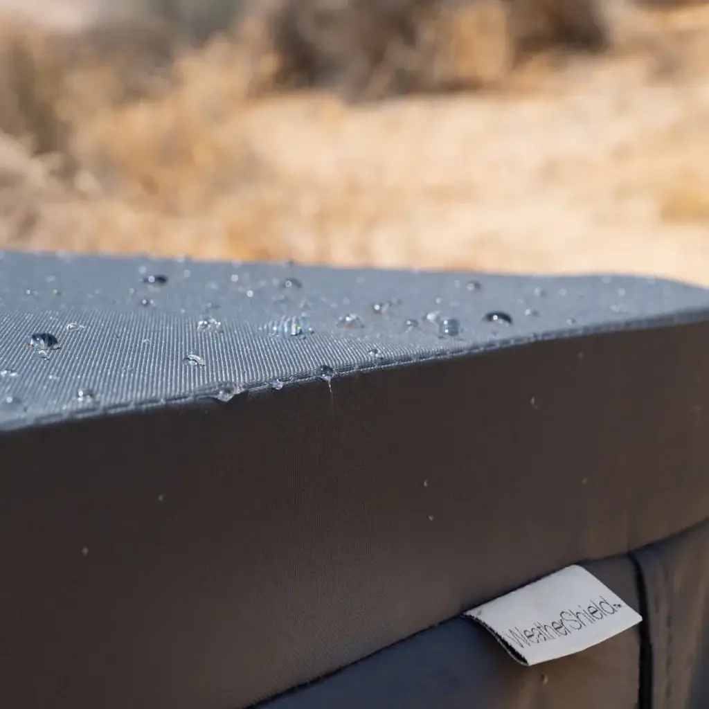 Core Spa Covers WeatherShield hot tub cover material with water beading on surface