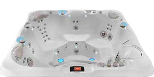 Arctic White shell for the Caldera Utopia Series Tahitian hot tub at Blackthorne Spas in Monterey County.