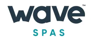 Wave Spas logo with bold navy text and turquoise lettering